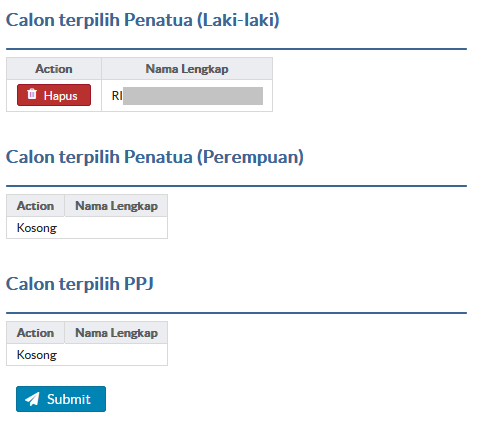Panel Pilihan & Tombol Submit